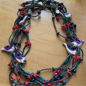 Vintage 1960s Tropical nautical fish necklace wood